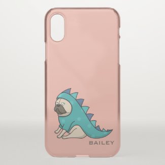 Monogram. Cute and Funny Pug-o-saur. iPhone X Case