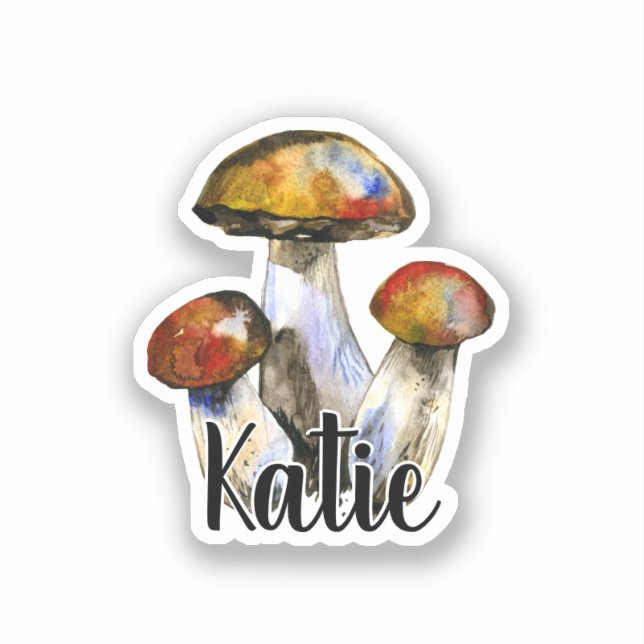 Monogram Cute Artsy Trendy Mushroom - Add Name Sti Sticker (Front)