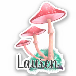 Monogram Cute Artsy Trendy Mushroom - Add Name Sti Sticker