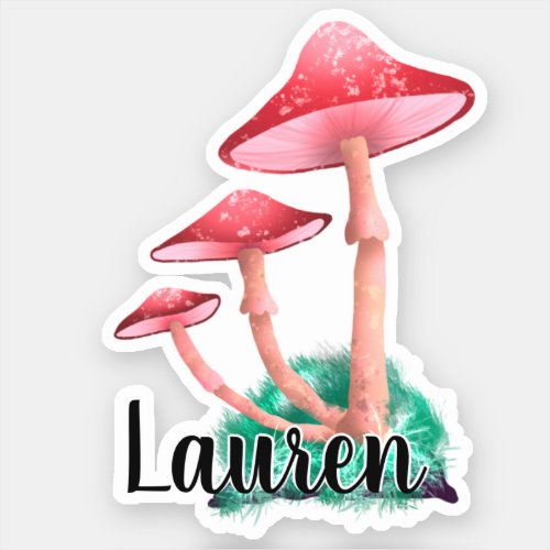 Monogram Cute Artsy Trendy Mushroom _ Add Name Sti Sticker