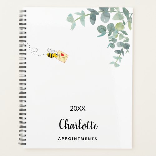 Monogram cute bee eucalyptus greenery planner