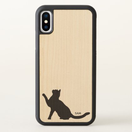 Monogram. Cute Black Cat Silhouette Eyeing Camera iPhone X Case