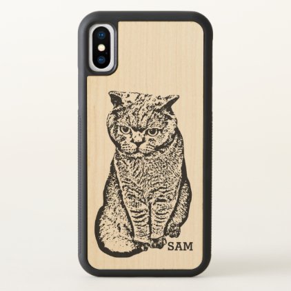 Monogram. Cute Black Hand Drawn Cat. iPhone X Case