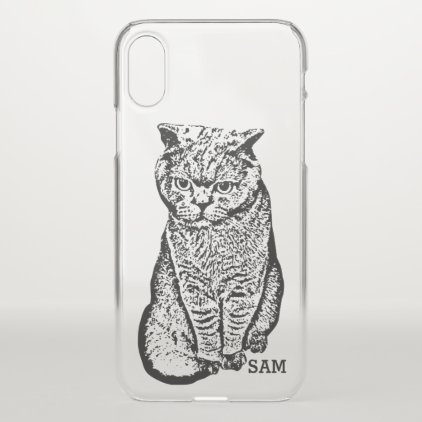 Monogram. Cute Black Hand Drawn Cat. iPhone X Case