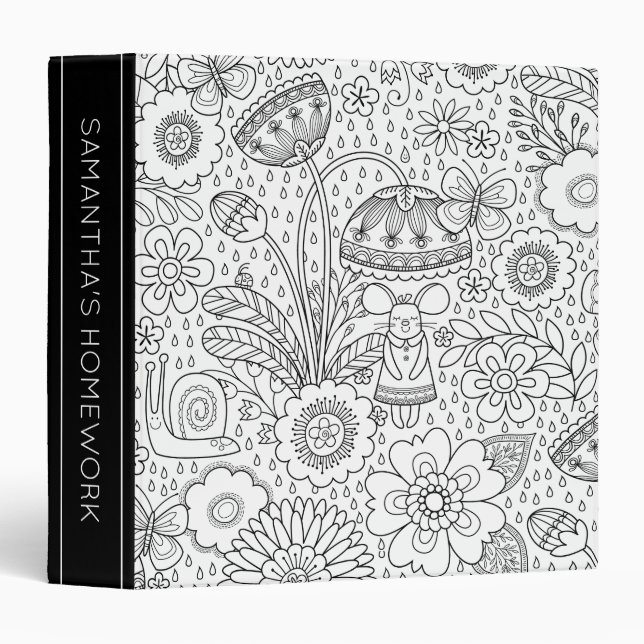 Monogram Cute Black White Pattern School 3 Ring Binder (Front/Spine)