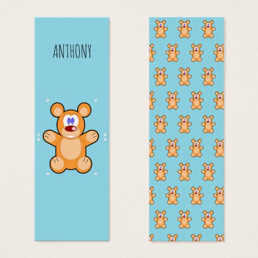 Monogram cute brown teddy bear blue bookmark (Front & Back)