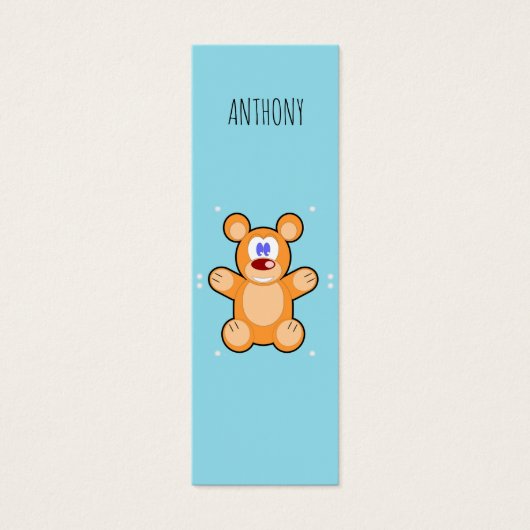 Monogram cute brown teddy bear blue bookmark (Front)