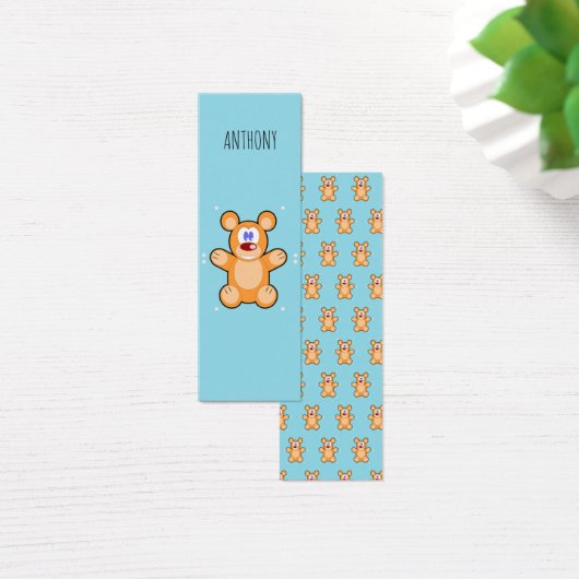 Monogram cute brown teddy bear blue bookmark (Desk)