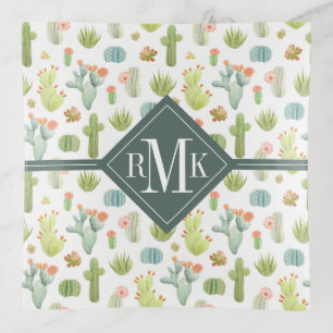 Monogram   Cute Cactus Standing Pattern Trinket Tray