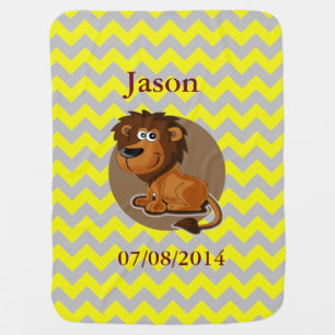 Monogram Cute Cartoon Lion Soft Chevron Pattern Baby Blanket