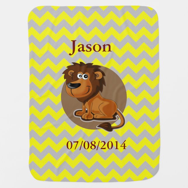 Monogram Cute Cartoon Lion Soft Chevron Pattern Baby Blanket (Front)