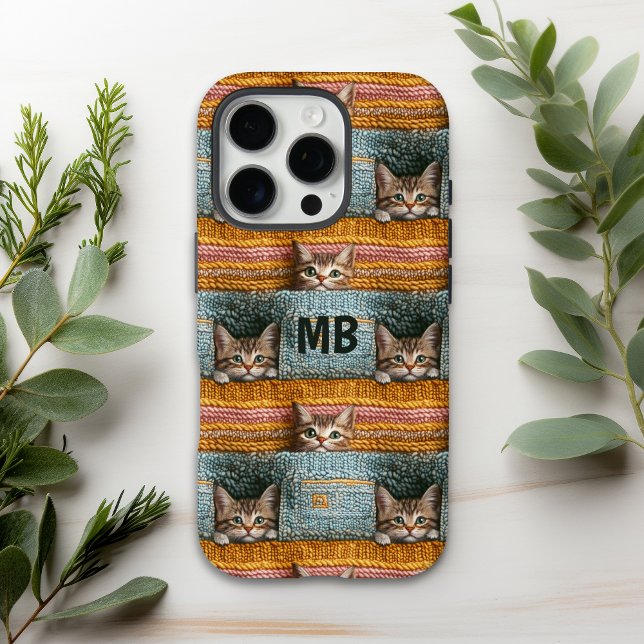 Monogram Cute Cats Knitted Girly Personalized Case-Mate iPhone Case (Creator Uploaded)