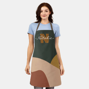 Monogram cute color pallet Green brown and pink Apron