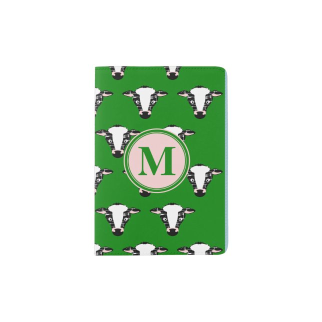 Monogram Cute Cow Face Pattern Passport Holder (Front)