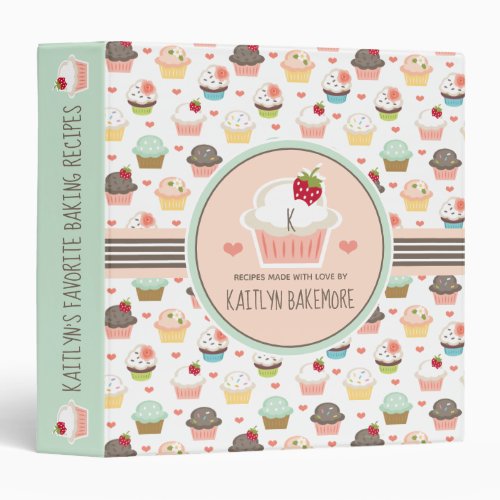 Monogram Cute Cupcake Ring Binder