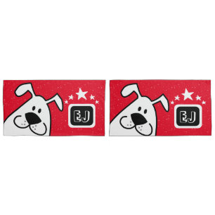 Monogram Cute Doodle Dog with Stars Pillow Case