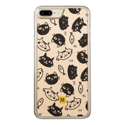 Monogram. Cute Doodles. Black &amp; White Cats. Carved iPhone 8 Plus/7 Plus Case