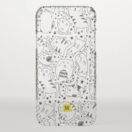 Monogram. Cute Doodles. Black &amp; White Cats. iPhone X Case