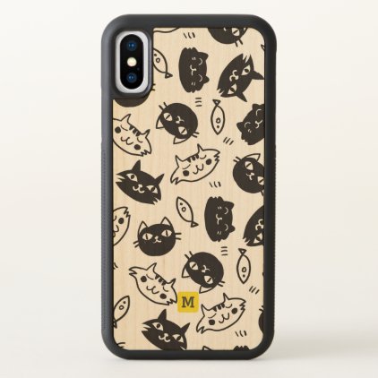 Monogram. Cute Doodles. Black &amp; White Cats. iPhone X Case