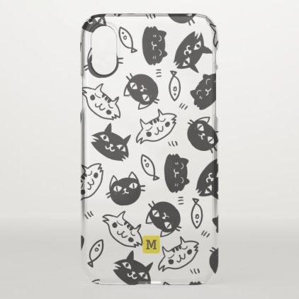 Monogram. Cute Doodles. Black &amp; White Cats. iPhone X Case