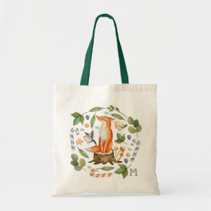 Monogram Cute Fox Watercolor Christmas Holidays Tote Bag