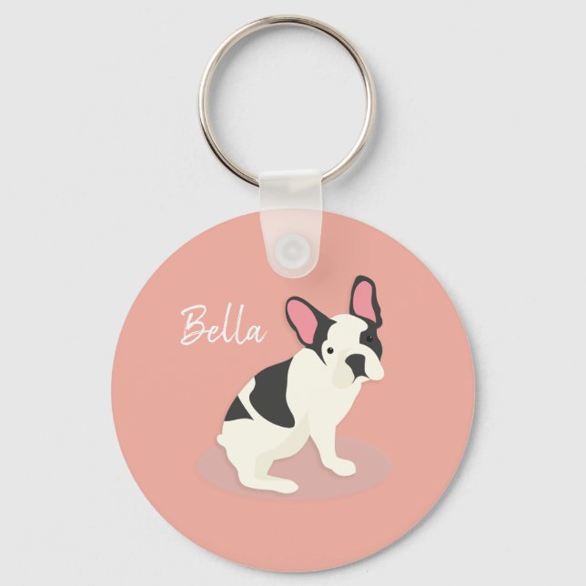 Monogram. Cute French Bulldog. Keychain (Front)