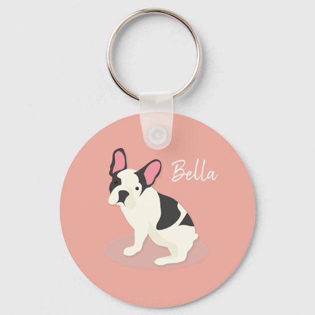 Monogram. Cute French Bulldog. Keychain (Front)