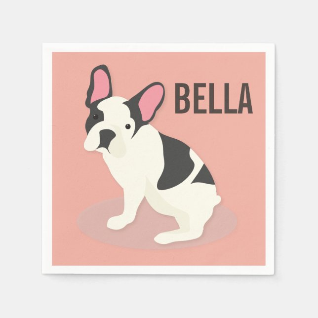 Monogram. Cute French Bulldog. Napkins (Front)
