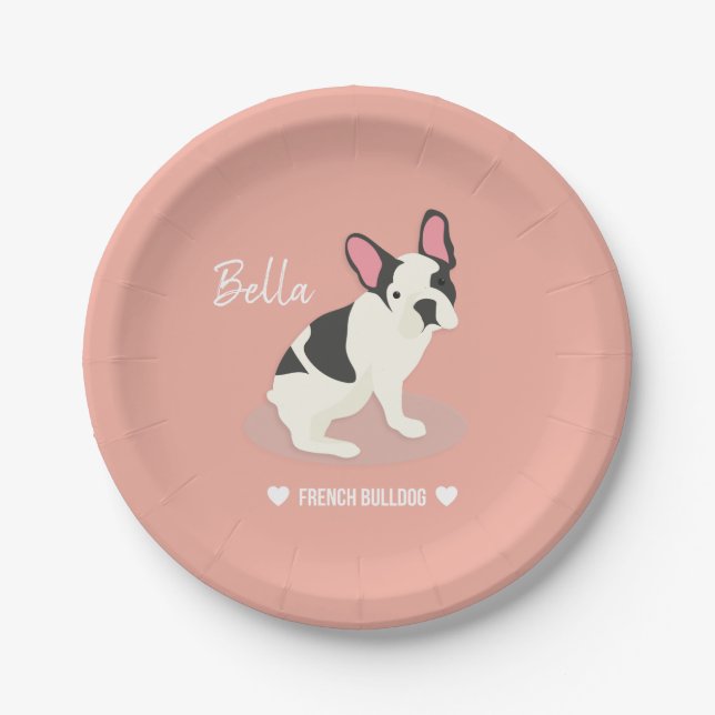 Monogram. Cute French Bulldog. Paper Plates (Front)