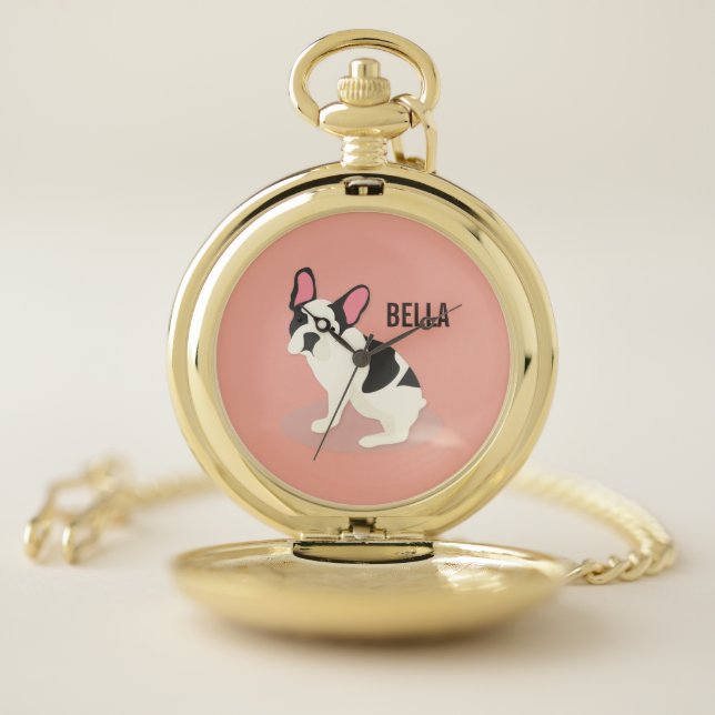 Monogram. Cute French Bulldog. Pocket Watch (Inside)