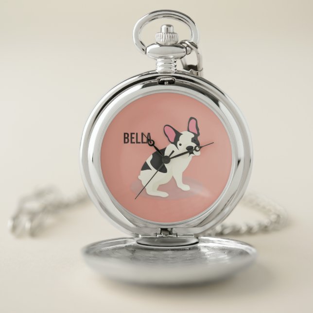 Monogram. Cute French Bulldog. Pocket Watch (Inside)