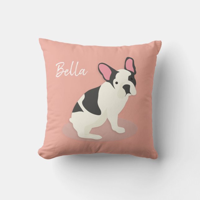 Monogram. Cute French Bulldog. Throw Pillow (Front)