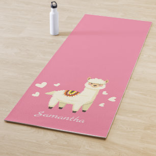 Monogram Cute Funny Alpaca Llama in Pink Yoga Mat