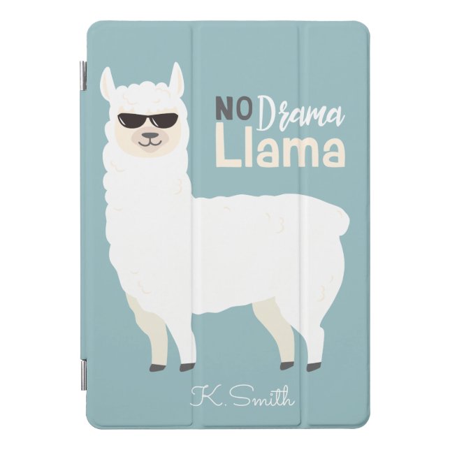 Monogram. Cute Funny Alpaca. No Drama Llama. iPad Pro Cover (Front)