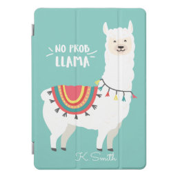 Monogram. Cute Funny Alpaca. No Prob Llama. iPad Pro Cover