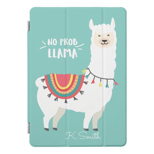 Monogram. Cute Funny Alpaca. No Prob Llama. iPad Pro Cover (Front)