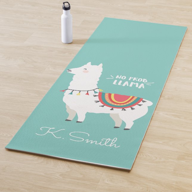 Monogram Cute Funny Alpaca No Prob Llama Yoga Mat (In Situ)