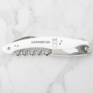 Monogram Cute Funny Unicorn Alpaca Llama Waiter's Corkscrew