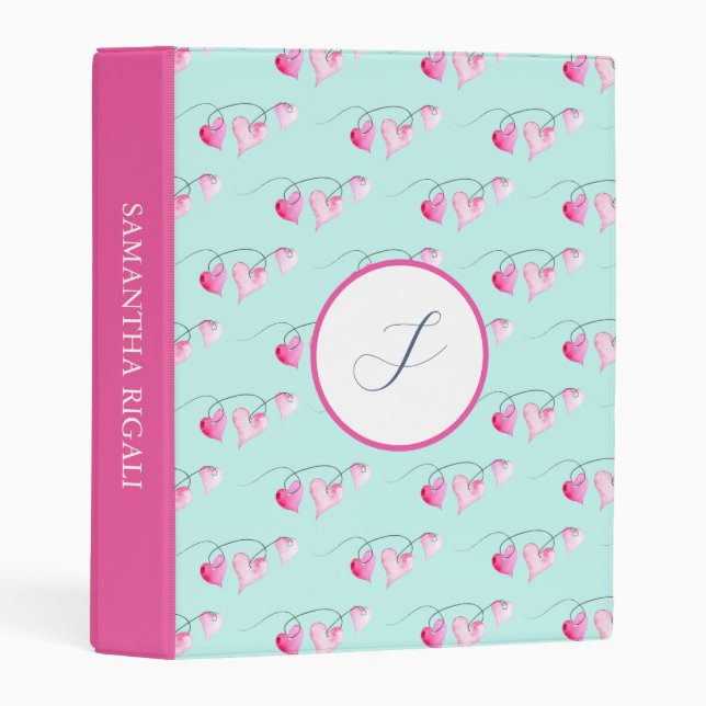 Monogram Cute Girly Mini Binders for Her (Front/Spine)