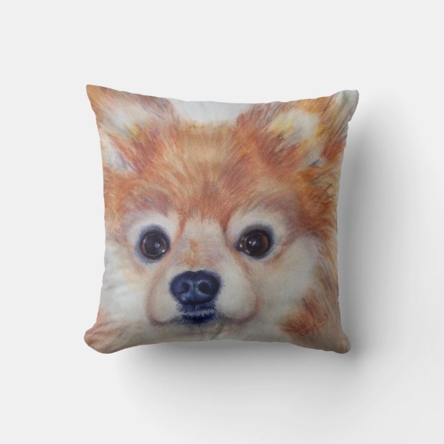 MONOGRAM CUTE GOLDEN POMERANIAN THROW PILLOW (Front)