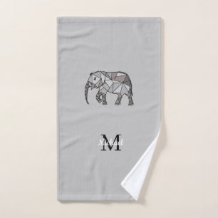 Monogram Cute Graphics Elephant Personalized Black Bath Towel Set