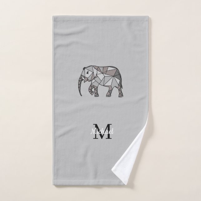 Monogram Cute Graphics Elephant Personalized Black Bath Towel Set (Hand Towel)