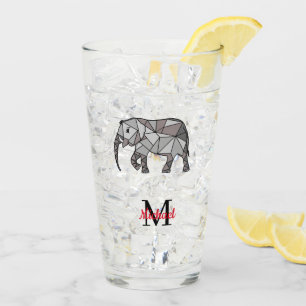 Monogram Cute Graphics Elephant Personalized Black Glass
