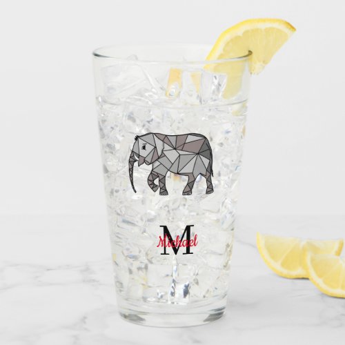 Monogram Cute Graphics Elephant Personalized Black Glass