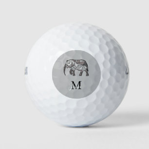 Monogram Cute Graphics Elephant Personalized Black Golf Balls
