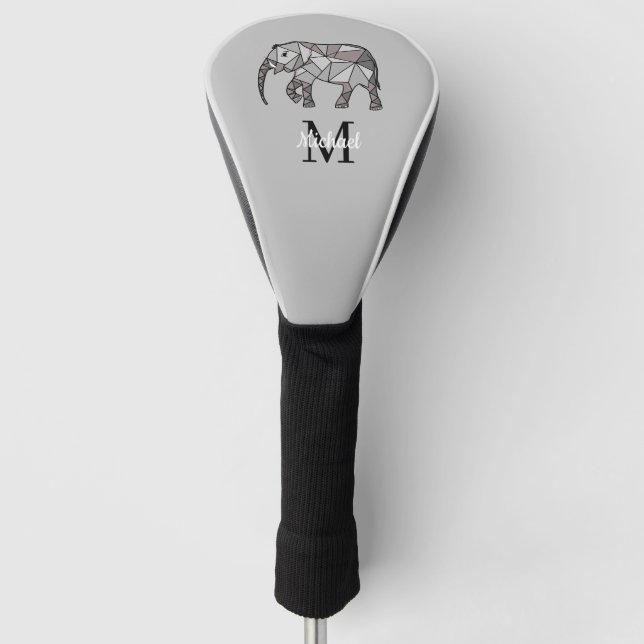 Monogram Cute Graphics Elephant Personalized Black Golf Head Cover (Front)