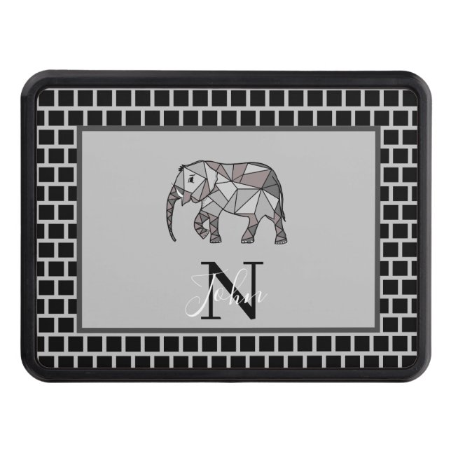 Monogram Cute Graphics Elephant Personalized Black Hitch Cover (Front)