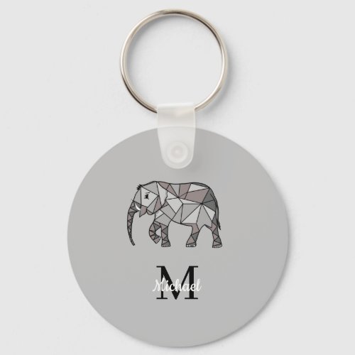Monogram Cute Graphics Elephant Personalized Black Keychain