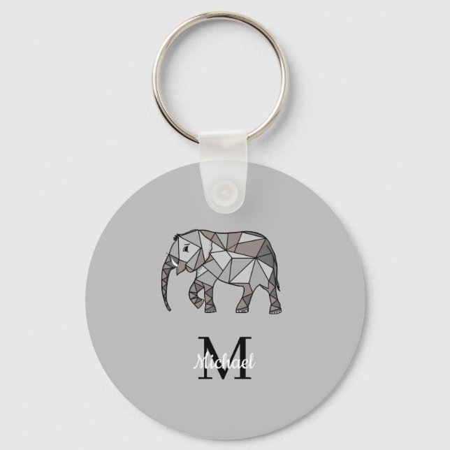 Monogram Cute Graphics Elephant Personalized Black Keychain (Front)