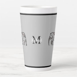 Monogram Cute Graphics Elephant Personalized Black Latte Mug
